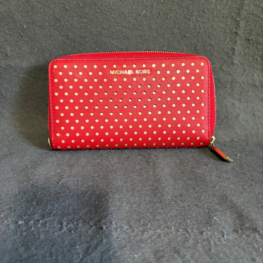 Michael Kors Perforated Zip Around Wallet Women OS Red